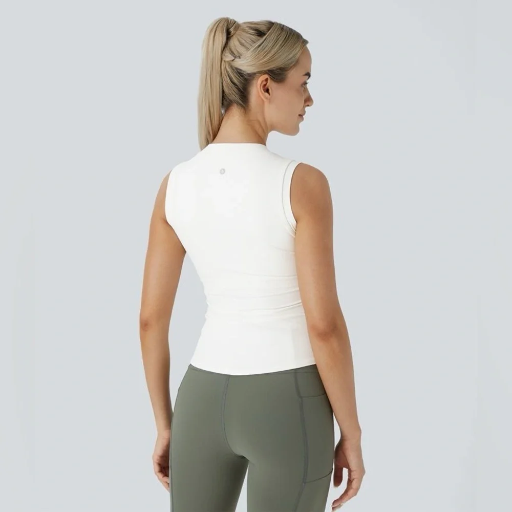 Halara Softlyzero™ Stand Collar Ruched Curved Hem Skinny Yoga Tank Top-UPF50+ XS